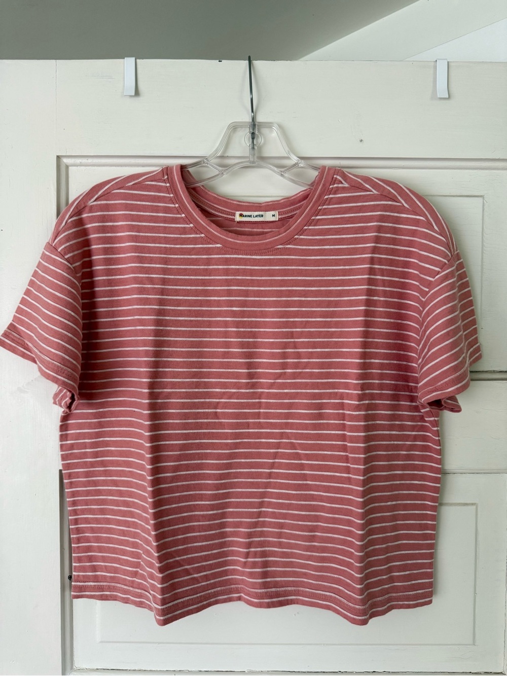 Marine Layer Pink and White Striped Short Sleeve Crop Tee